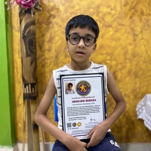 Newtown’s 7 year old Arshabh Behera, achieves Forever Star Book of world record