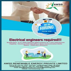 Career Opportunity: AWSS Renewable Energy Seeks Electrical Engineers in Chennai