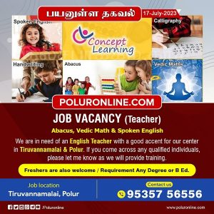 Teacher Needed in Tiruvannamalai & Polur – Freshers Welcome