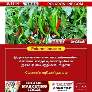 திருவண்ணாமலை மாவட்ட விவசாயிகள் மிளகாய் பயிருக்கு காப்பீடு செய்ய ஜனவரி-31ம் தேதி கடைசி நாள்!